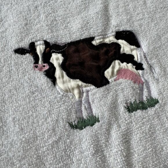 Embroidered Kitchen Towel -cotton- Embossed Holstein Cow White Made In USA - Picture 2 of 7